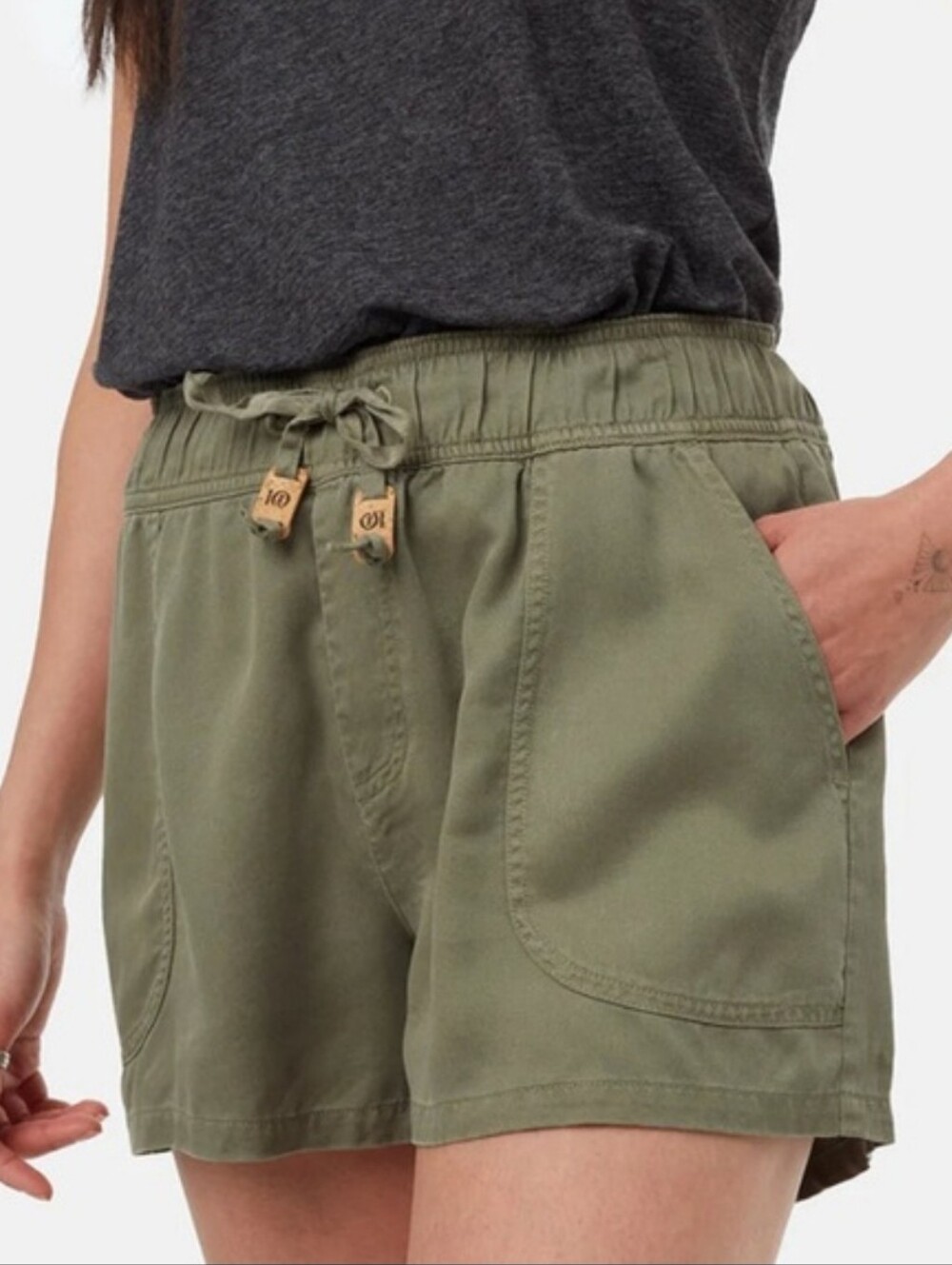 Tentree Instow Olive Green 100% TENCEL™ Lyocell Drawstring Shorts Womens Size S